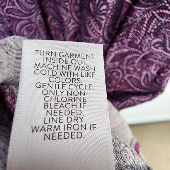 J. Jill Tiered Midi Dress Size L Purple Paisley 3/4 Sleeve Flowy Viscose Boho - Picture 12 of 13